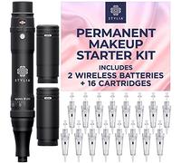 Stylia Set di macchine per il trucco permanente, kit di macchine per tatuaggi wireless con 2 batterie al litio ricaricabili, adattatore di alimentazione e 16 cartucce, forniture per microblading