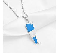 Stylish-Art Argentina con Bandiera Mappa Moda Ciondolo E Collane A Catena,Nazionale Argentina per Donna Uomo Mappe Geometria Gioielli Amuleto Ornamenti Patriottici,Argento,Catena 45Cm