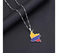 Stylish-Art Ciondolo con Mappa della Colombia,Collana con Mappa Colombiana con Motivo A Bandiera,Ornamento Etnico Patriottico con Ciondolo,Gioielli,Regali per Donna,Argento,Catena da 60 Cm
