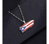 Stylish-Art Ciondolo Mappa Porto Rico,Collana Mappa Porto Rico con Motivo A Cuore,Ornamento Etnico Patriottico Fascino Gioielli Regali per Donna Uomo,Argento Catena da 1,45 Cm