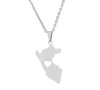Stylish-Art Collana con ciondolo a forma di mappa del Perù - motivo etnico bandiera regione del Perù Carte Clavicola Collana Charm Hip Hop Patriottismo Gioielli per Donna Uomo Maglione Collana Argento