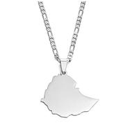 Stylish-Art Collane Ciondolo Mappa Etiope - Motivo Etnico Bandiera Regione Mappe Etiopi Catena Maglione Ciondolo Hip Hop Gioielli alla Moda per Donna Uomo Collane A Catena Clavicola,Argento,45Cm