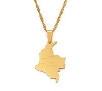 Stylish-Art Collane Con Ciondolo Moda Mappa Colombia,Amuleti Collane Colombia Per Donne E Uomini,Regali Per Anniversario Festa Stile Hip-Hop,Oro,Catena Da 45 Cm