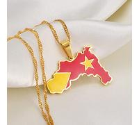 Stylish-Art Etiopia Regione Tigray Mappa Collane con Ciondolo - Motivo Etnico Bandiera Regione Etiopia Regione Tigray Mappe Maglione Catena Charm Hip Hop Trendy,Gold,45Cm