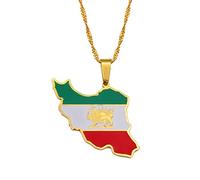 Stylish-Art Iran con Bandiera Mappa Collane con Ciondolo Moda,Amuleti Collane Iran per Donne E Uomini,Regali Anniversario Festa Stile Hip Hop,Gold,Catena 45Cm
