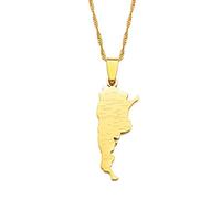 Stylish-Art Mappa Argentina con Ciondolo Ciondolo Nome Città E Collane A Catena, Nazionale Argentina per Donna Uomo Mappe Geometria Gioielli Amuleto Ornamenti Patriottici,Oro,Catena 45Cm