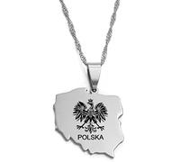 Stylish-Art Mappa della Polonia Collane con Ciondolo E Catena, Mappa della Polonia Collane per Donna Uomo Mappe Geometria Gioielli Amuleto Ornamenti Patriottici,Argento,Catena da 45 Cm