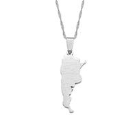 Stylish-Art Mappa Dell'Argentina con Ciondolo Ciondolo Nome Città E Collane A Catena, Nazionale Argentina per Donna Uomo Mappe Geometria Gioielli Amuleto Ornamenti Patriottici,Argento,Catena da 60 Cm