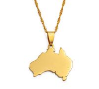 Stylish-Art The Commonwealth of Australia Mappa Ciondolo Collana, Australia Mappa Ciondolo Collana per Unisex, Articolo Patriottico Anniversario Etnico Gioielli con Ciondolo,Oro,Catena da 60 Cm