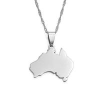 Stylish-Art The Commonwealth of Australia Mappa Ciondolo Collana, Australia Mappa Ciondolo Collana per Unisex, Articolo Patriottico Etnico Anniversario Gioielli con Ciondolo,Argento,Catena da 60 Cm