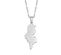 Stylish-Art Tunisie with Cities Name Map Fashion Ciondolo E Collane A Catena,Tunisienne National for Women Men Maps Geometry Jewelry Amuleto Ornamenti Patriottici,Argento,Catena da 45 Cm