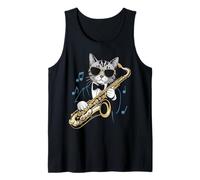 Stylish Cat Playing Saxophone with Notes Funny Music Canotta