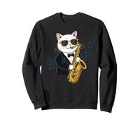 Stylish Cat Playing Saxophone with Notes Funny Music Felpa