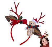Stylish Deer Antlers Christmas Headband, Holiday Hair Hoop with Christmas Bow and Plush Bear, Cute Cosplay Headwear for Christmas Costumes and Festive Celebrations Headband for Women