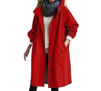 Stylish- Giacca a vento da donna, ampia, comoda, con cappuccio, elegante, per l'inverno selvaggio, Rosso, 4XL