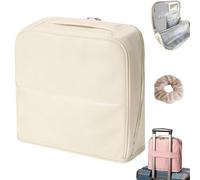 Stylish Handheld Partitioned Cosmetic Bag, Standing Make Up Bag with Mirror, Waterproof Standing Partition Makeup Bags for Travel, Bathroom or Daily Use (Beige,L)