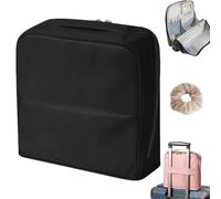 Stylish Handheld Partitioned Cosmetic Bag, Standing Make Up Bag with Mirror, Waterproof Standing Partition Makeup Bags for Travel, Bathroom or Daily Use (Black,M)