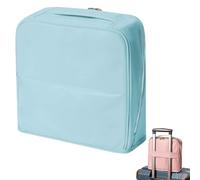 Stylish Handheld Partitioned Cosmetic Bag, Standing Make Up Bag with Mirror, Waterproof Standing Partition Makeup Bags for Travel, Bathroom or Daily Use (Blue,M)
