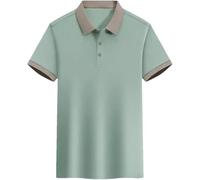 Stylish Mens Black Polo Shirt Summer Breathable Short Sleeve T Shirt with Lapel for Golf or Office(Green,L)