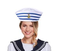 Stylish Navy Sailor Hat | Costume Adjustable Sea Cap Comfortable Fabric | Stylish White Sailors Hats For Adults Captain Cap Sailor Costume Accessories Navy Sailor Hat Costume Adjustable Cap Costume S