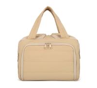 Stylish & Practical Travel Toiletry Bag, Lightweight Large Wide-Open Bag for Women - Puffy Makeup Organizer with Handle for Accessories & Toiletries on-the-go (Khaki)