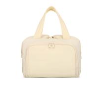 Stylish & Practical Travel Toiletry Bag, Lightweight Large Wide-Open Bag for Women - Puffy Makeup Organizer with Handle for Accessories & Toiletries on-the-go (Off-white)