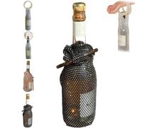 Stylish Resin Handle Wine Pouch Mesh,Rhinestone Mesh Wine Purse Tote with Handle,Sparkly Reusable Shiny Elegant Champagne Bottle Bags for Picnics, Beach, Daily Use (Black)