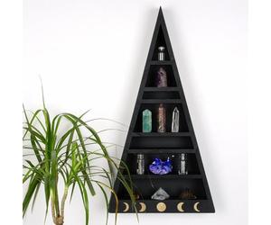 Stylish Wall Shelf, 100% legno solido, nero, 26 x 50 x 6 cm | Multiple Shelves, Wall Mountable Home Decor & Organization