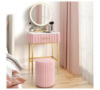 StylishMakeupDeskwithRotondMirrorLightweightVanitySetPaddedSgabelloSolidWoodCassettoper PiccoSpaziVerdeColor60x40x75cm (Rosa70x40x75cm)