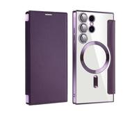 Stylistory Phone Case, Magnetic Flip Leather Case for Samsung S22-S25 Ultra - Full Cover with Wireless Charging, Lens Protection & Anti-Drop Design (A55 5G,Dark purple)