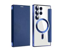 Stylistory Phone Case, Magnetic Flip Leather Case for Samsung S22-S25 Ultra - Full Cover with Wireless Charging, Lens Protection & Anti-Drop Design (S23 PLUS,Dark blue)