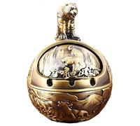 Stylitzy Posacenere vintage con coperchio per sigarette, antivento, in metallo, antiodore, decorativo, intagliato a mano, elegante, regalo o soprammobile per casa o ufficio (tigre di bronzo)