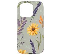 Stylized Lavender & Golden Daisy Botanical Pattern Custodia per iPhone 15 Pro