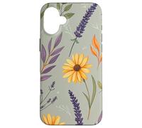 Stylized Lavender & Golden Daisy Botanical Pattern Custodia per iPhone 16 Plus
