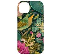 Stylized tropical Bird and Pink Flower Jungle Pattern Custodia per iPhone 14 Plus