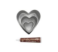 Stylo al cioccolato + 3 mini stampini in acciaio inox a forma di cuore