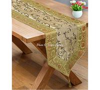 Stylo Culture Tradizionale Decorativo Runner da Tavolo Natale Oro Ricamato Ari Zari Grigio Soggiorno Bordo in Jacquard di Broccato Nappa Floreale Tessuto per Tessuti | 72x14 Pollici (180 x 35 cm)