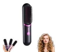 Styluse Beauty Hair Brush - 3-Temp Cordless Straightener & Curler 2-in-1, Ceramic Bristles w/Fast Heating, Anti-Frizz & Anti-Scald for Salon Shine at Home (Black)