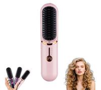 Styluse Beauty Hair Brush - 3-Temp Cordless Straightener & Curler 2-in-1, Ceramic Bristles w/Fast Heating, Anti-Frizz & Anti-Scald for Salon Shine at Home (Pink)