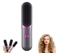 Styluse Beauty Hair Brush - 3-Temp Cordless Straightener & Curler 2-in-1, Ceramic Bristles w/Fast Heating, Anti-Frizz & Anti-Scald for Salon Shine at Home (Grey)