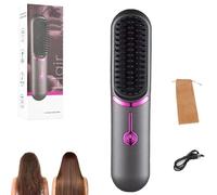Styluse Hair Brush, Styluse Portable Hair Straightener Brush, 2-in-1 Straightener & Curler, 3 Adjustable Temperature, Rechargeable, Fast Heating, for All Hairs Type (Gray)