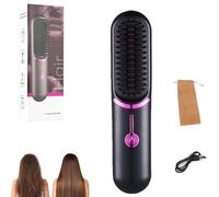 Styluse Hair Brush, Styluse Portable Hair Straightener Brush, 2-in-1 Straightener & Curler, 3 Adjustable Temperature, Rechargeable, Fast Heating, for All Hairs Type (Black)
