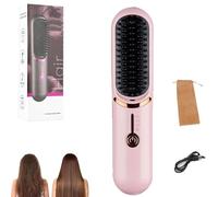 Styluse Hair Brush, Styluse Portable Hair Straightener Brush, 2-in-1 Straightener & Curler, 3 Adjustable Temperature, Rechargeable, Fast Heating, for All Hairs Type (Pink)