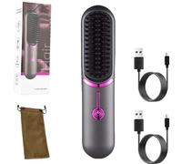Styluse Hair Brush, Styluse Portable Hair Straightener Brush, 2-in-1 Straightener & Curler, Style Your Hairs in Minutes, 3 Adjustable Temperature for All Hair Type (Gray)
