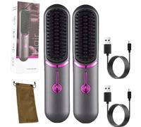 Styluse Hair Brush, Styluse Portable Hair Straightener Brush, 2-in-1 Straightener & Curler, Style Your Hairs in Minutes, 3 Adjustable Temperature for All Hair Type (Gray*2)