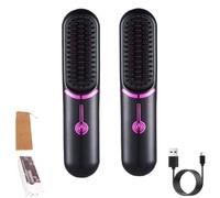 Styluse Hair Straightener, Styluse Portable Hair Straightener Brush, 2-in-1 Straightener & Curler, for All Hair Types, Cordless Hair Straightener Brush Styluse (2 PCS Black)