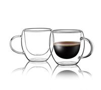 Stylusella Set di 2 tazzine da caffè da 80 ml, in vetro borosilicato a doppia parete, con manici, ideali per un piccolo caffè espresso