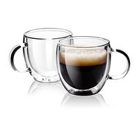 Stylusella Tazze da caffè in vetro a doppia parete, 150 ml, set di 2, tazze termiche in vetro borosilicato con manico