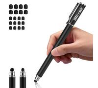 Styluslink Penna per tablet 2 in 1 con clip per penna, per tutti i tablet con 20 punte in gomma, pennino/matite per la digitazione per adolescenti, anziani... (nero)