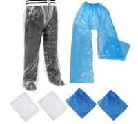 Styquenzer 4 pantaloni antipioggia usa e getta, in plastica trasparente, con copriscarpe, per adulti, per uomini e donne, per attività all'aperto (blu + bianco), Blu, Taglia unica
